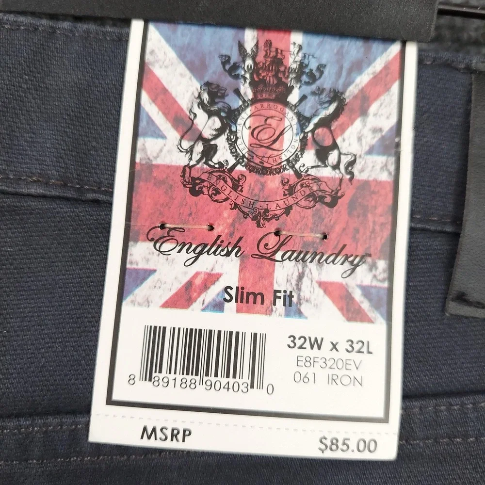 NEW English Laundry Pants Mens 32x32 Gray Slim Chino Stretch 5 Pocket Casual
